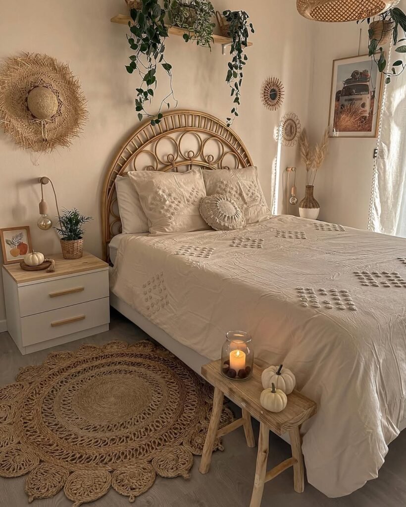 Use these 2 exact keywords for pin title: Boho bedroom ideas, Modern boho bedroom decor. (Use these exact keywords for pin description: Boho bedroom ideas, Modern boho bedroom decor, Boho chic bedroom design inspo, Boho room ideas, Cozy Boho Bedroom Design Inspirations, Bohemian Bedroom Ideas, boho room inspo, bohemian room design)
