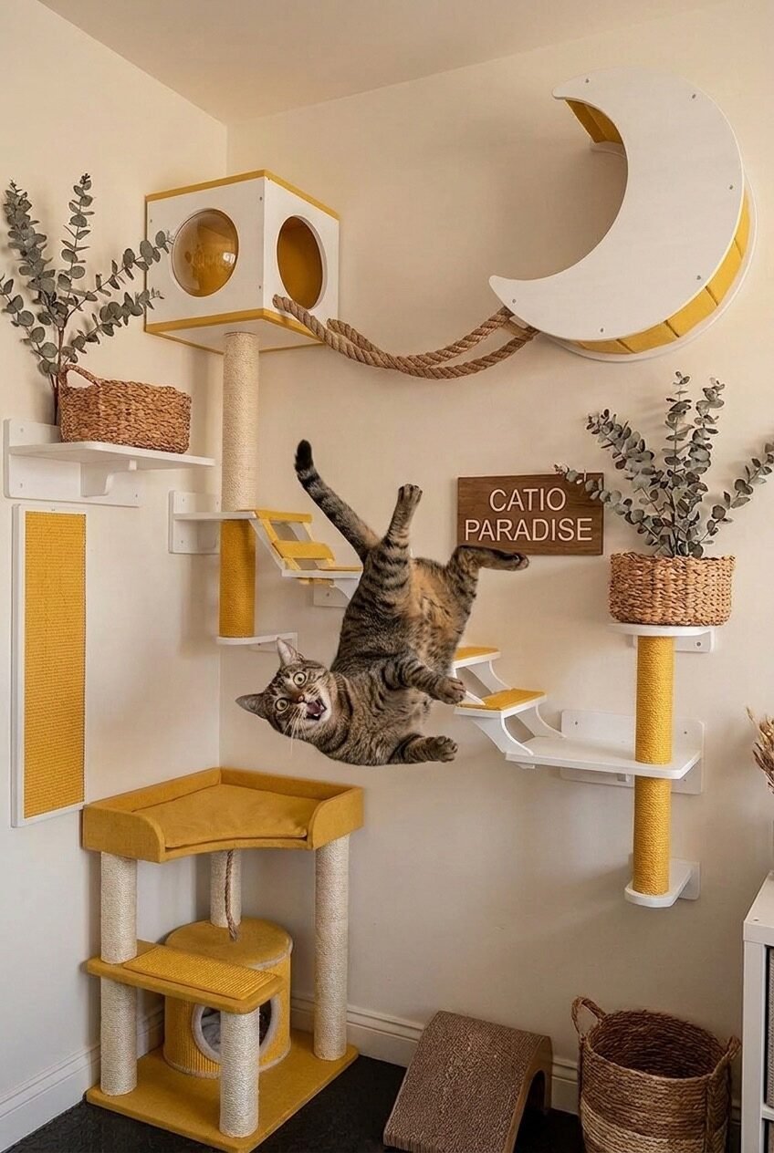 use these 2 exact keywords for pin title: cat wall ideas, cat wall shelves (use these exact keywords for pin description: cat wall ideas, cat wall shelves, cat climbing wall decor, cat wall furniture inspo, cat shelves diy climbing wall, cat wall art inspiration, cat shelf wall, floating cat shelves, cat area ideas, cat tower diy)