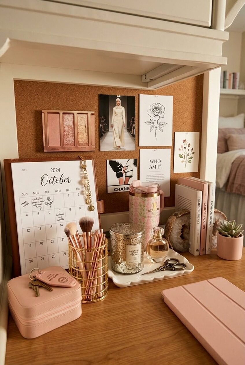 use these 2 exact keywords for pin title: dorm desk ideas, dorm room desk (use these exact keywords for pin description: dorm desk ideas, dorm room desk, dorm desk organization, college dorm desk inspiration, dorm desk aesthetic, dorm desk decor, best dorm desk setup inspo, college dorm room ideas to create comfy desk area, dorm room decor for your desk, college desk setup)