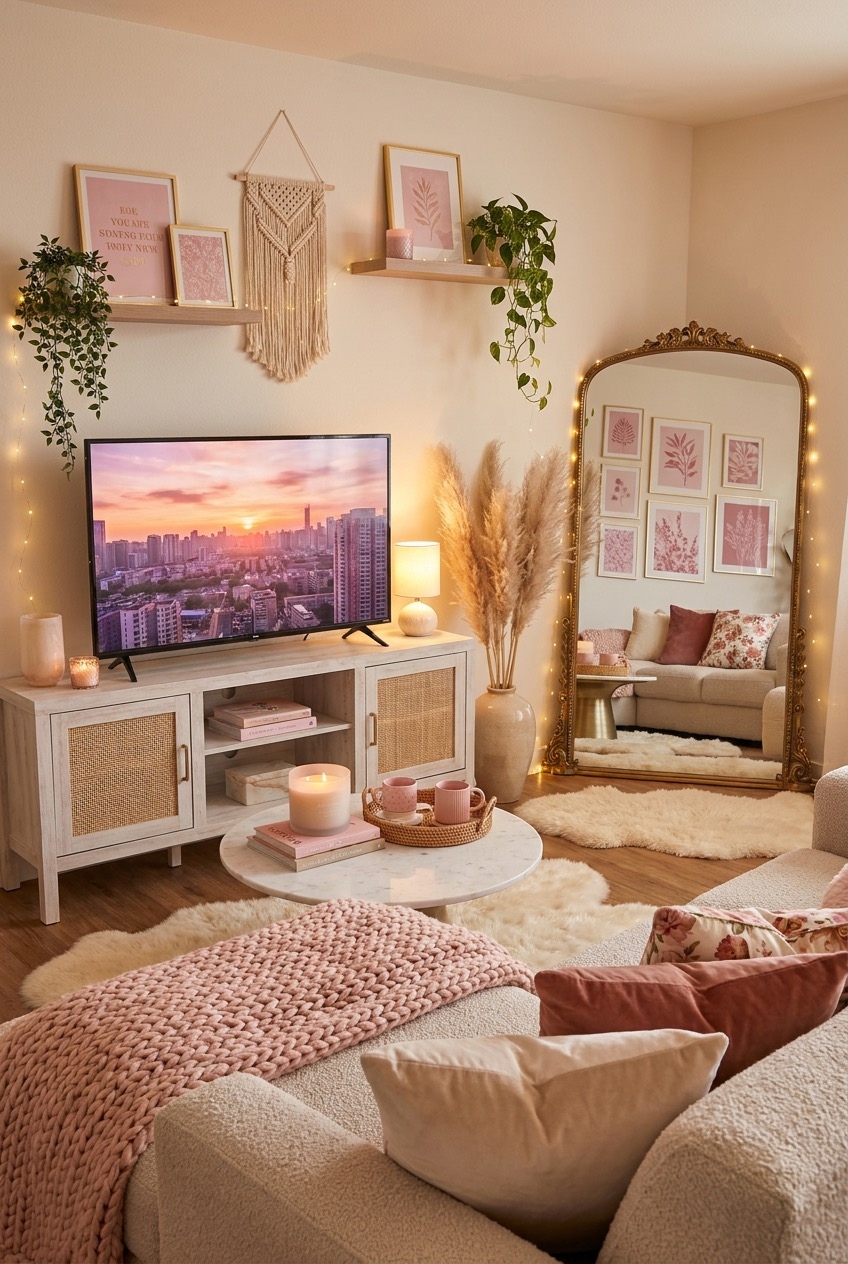 use these 2 exact keywords for pin title: cozy girly apartment, girly apartment ideas (use these exact keywords for pin description: cozy girly apartment, girly apartment ideas, girly apartment decor, cozy girly apartment aesthetic, cute girly apartment decor, cozy apartment ideas for girls, apartment inspo for girls with cozy vibes, feminine apartment aesthetic, chic apartment aesthetic for girls)